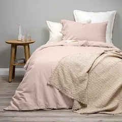 ROSEN - Funda Plumón Lino-Algodón Pure Liso Rosa Nude 1 Plaza