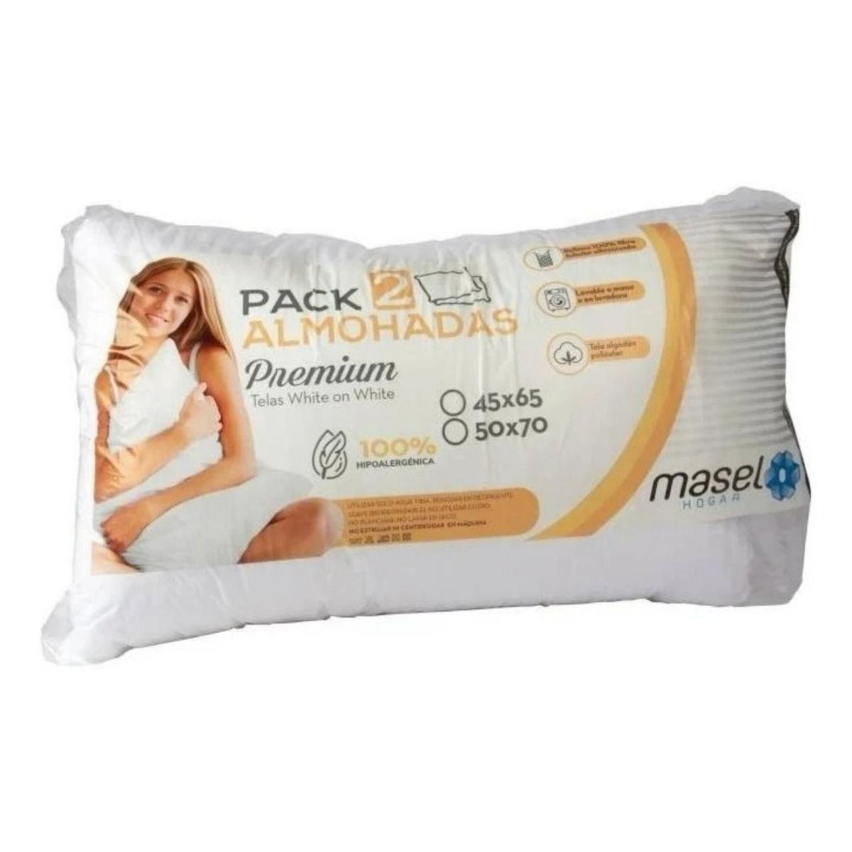 MASEL - Pack de Almohadas Premium White on White Blanco sobre Blanco