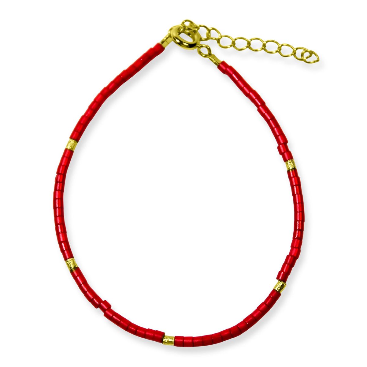 COGGIOLA - Pulsera Mostacilla Roja Enchapada Oro 18K