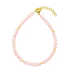 ANDREA COGGIOLA JOYAS - Pulsera Cuarzo Rosa 4mm Bolitas Mostacilla Enchapada Oro 18K