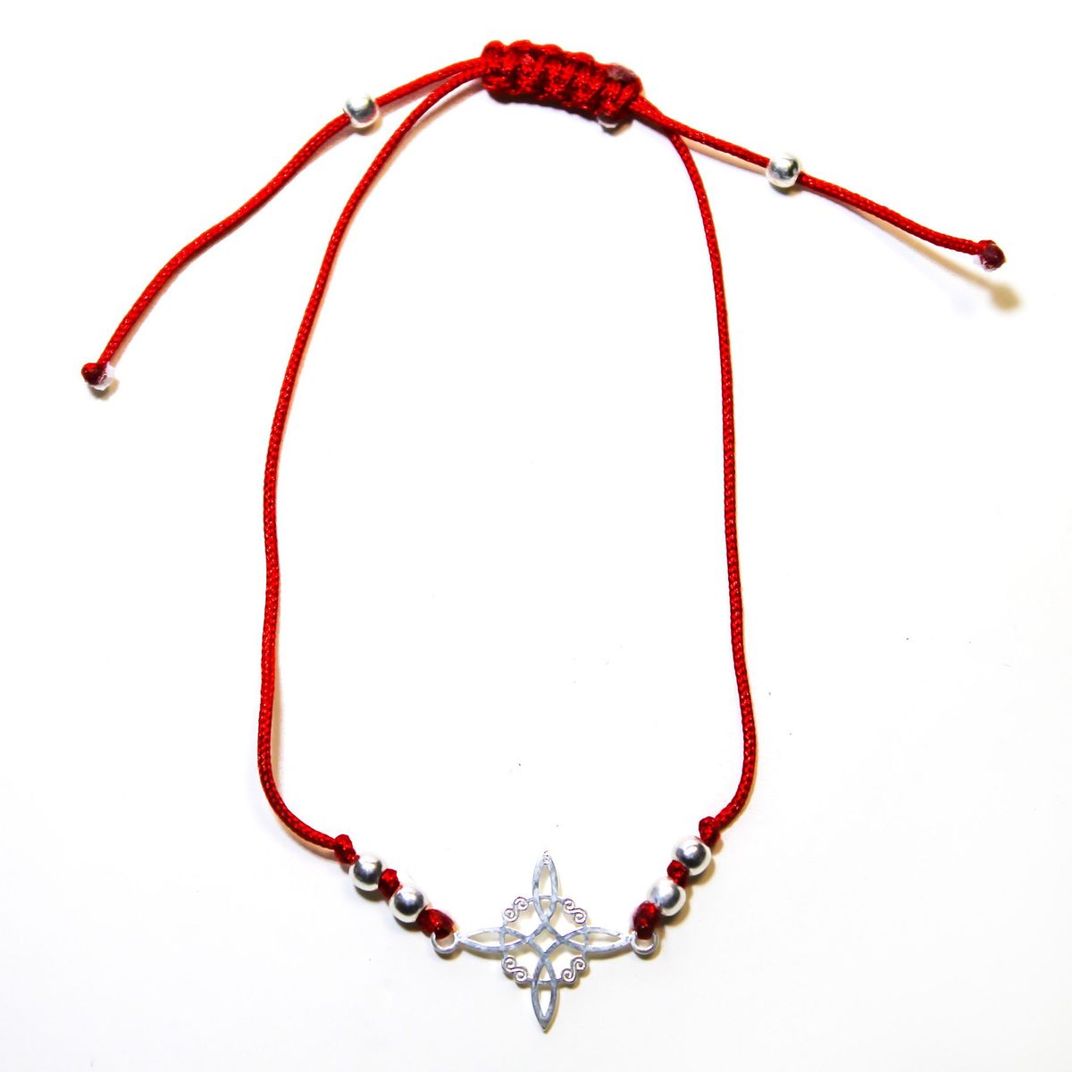 COGGIOLA - Pulsera Nudo De Bruja Plano Cordón Rojo Plata Fina 925