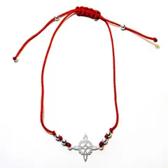 COGGIOLA - Pulsera Nudo De Bruja Plano Cordón Rojo Plata Fina 925