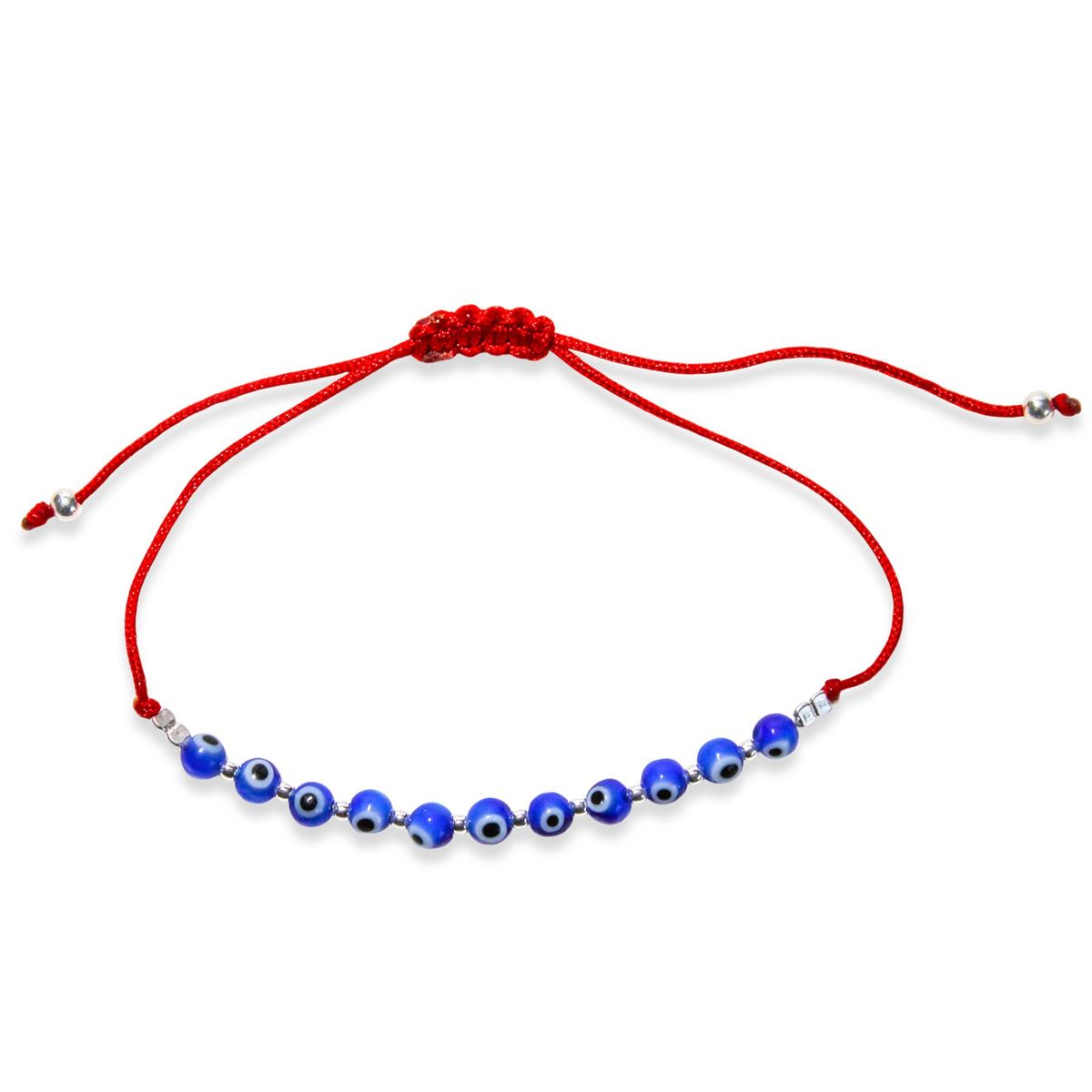 COGGIOLA - Pulsera Ojos Turcos Bolitas Cordón Rojo Plata Fina 925