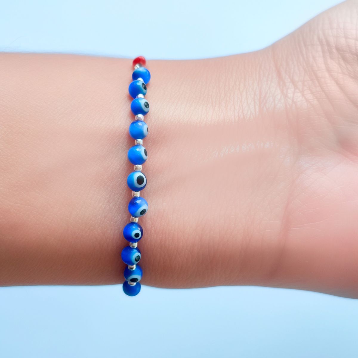COGGIOLA - Pulsera Ojos Turcos Bolitas Cordón Rojo Plata Fina 925