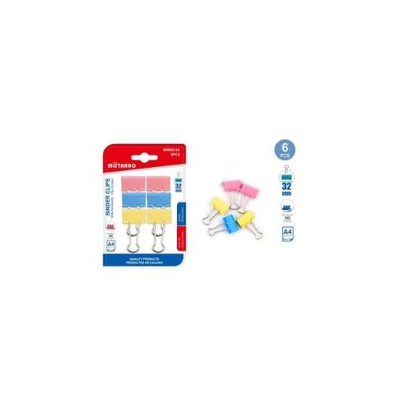 GENERICO - Clip De Papel Colores 32 Mm 6 Pcs