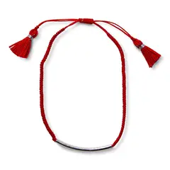 ANDREA COGGIOLA JOYAS - Pulsera Tubo Cordón Rojo Plata Fina 925