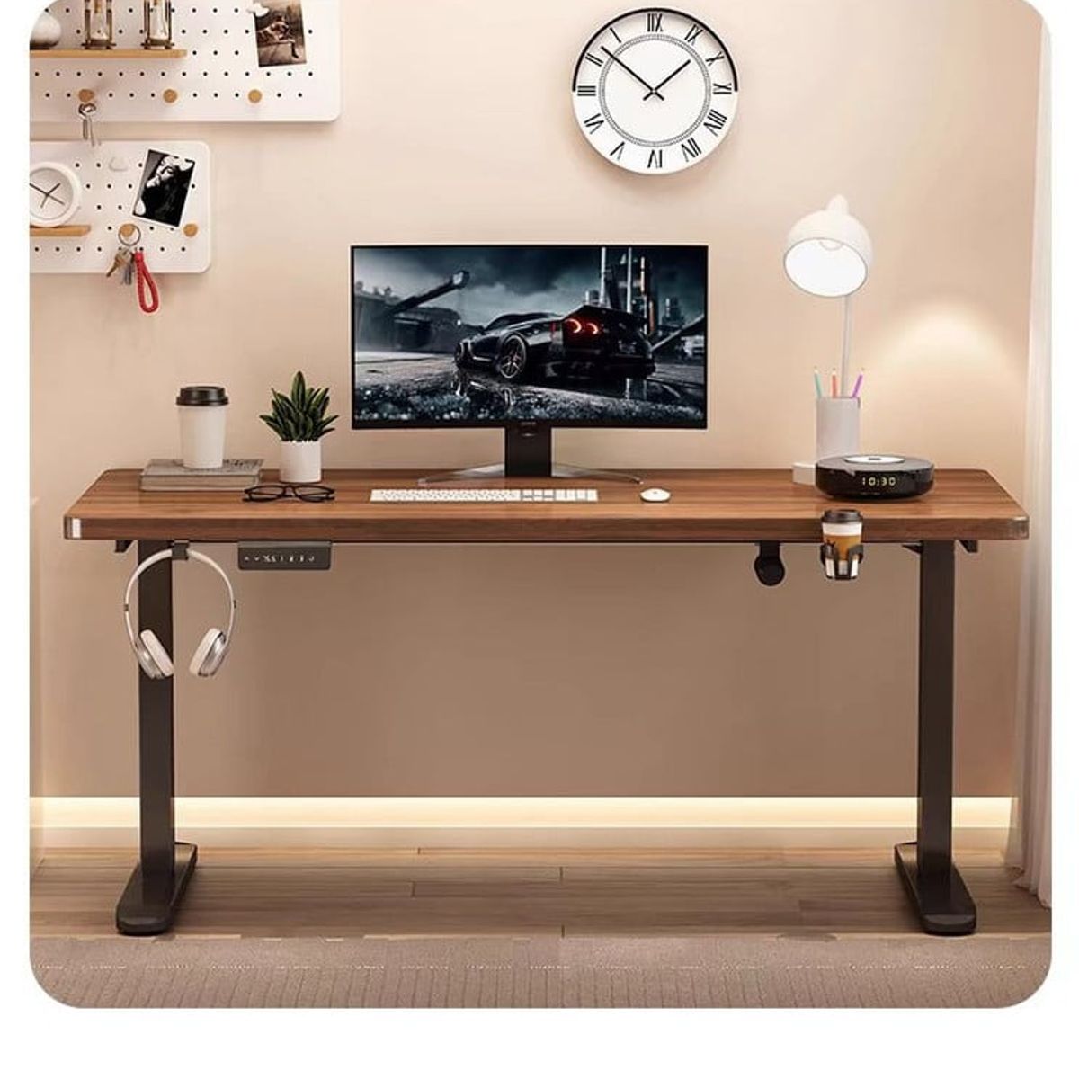 ANGELES DEL HOGAR - Escritorio Ergonomico de Lujo De 160 cm Altura Ajustable Color Cafe