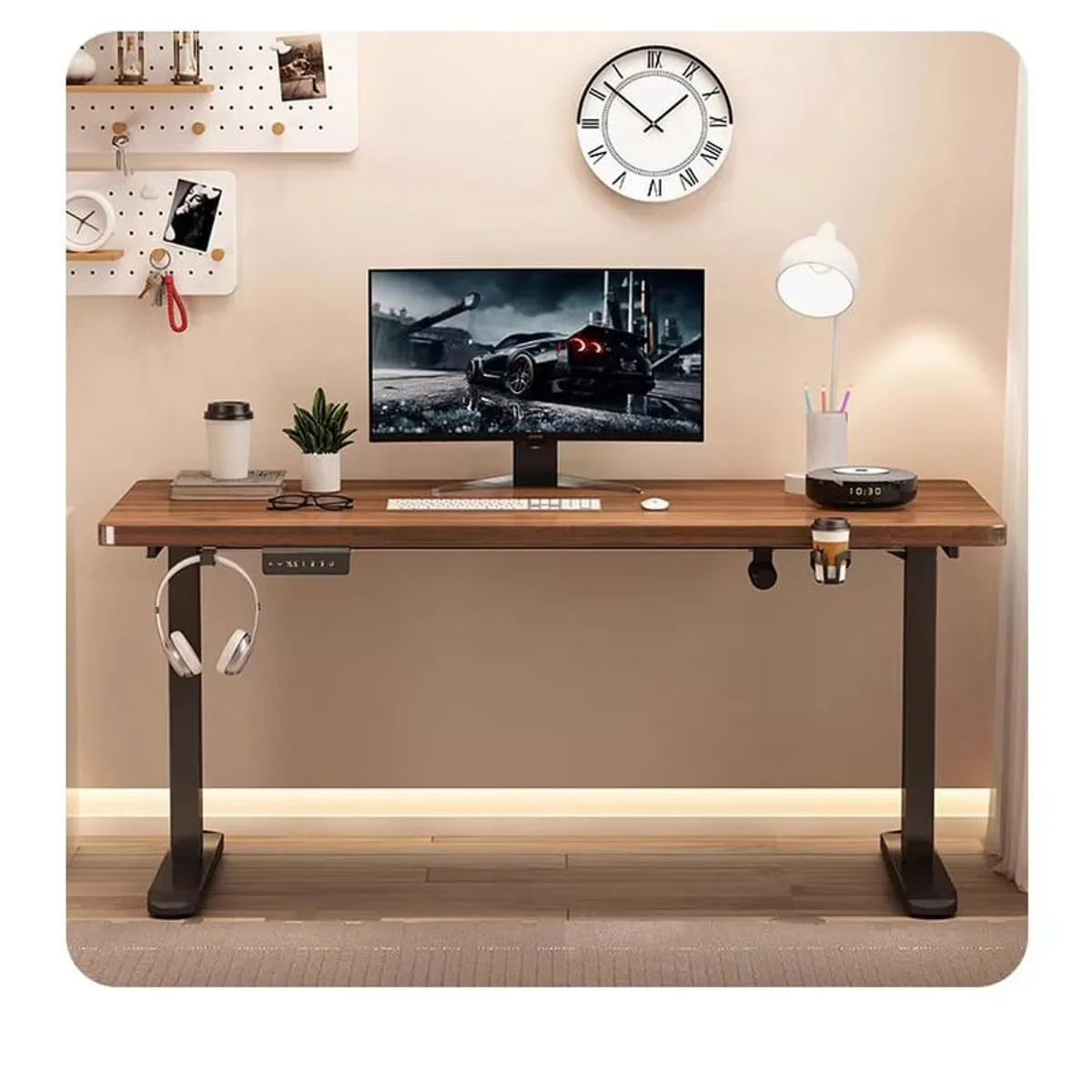 ANGELES DEL HOGAR - Escritorio Ergonomico de Lujo De 160 cm Altura Ajustable Color Cafe