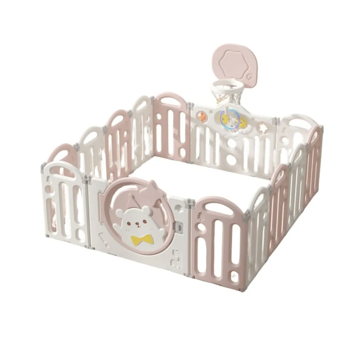 BABYLUNA - Corral 14 Piezas Bebé Plegable Alfombra y Juegos Oso Rosado