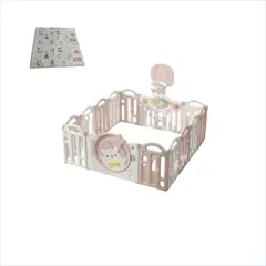 BABYLUNA - Corral 14 Piezas Bebé Plegable Alfombra y Juegos Oso Rosado