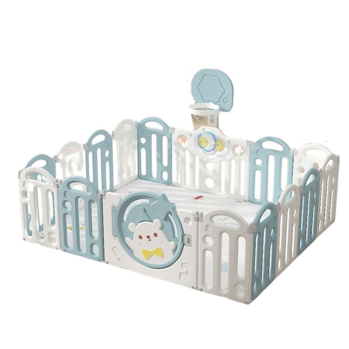 BABYLUNA - Corral 14 Piezas Bebé Plegable Alfombra y Juegos Oso Celeste