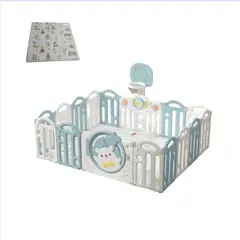 BABYLUNA - Corral 14 Piezas Bebé Plegable Alfombra y Juegos Oso Celeste