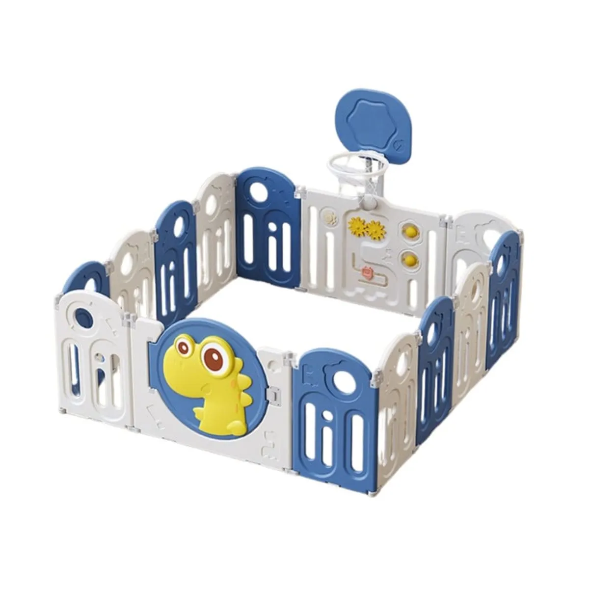 BABYLUNA - Corral 14 Piezas Bebé Plegable Alfombra y Juegos Dino Azul