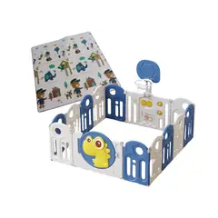 BABYLUNA - Corral 14 Piezas Bebé Plegable Alfombra y Juegos Dino Azul