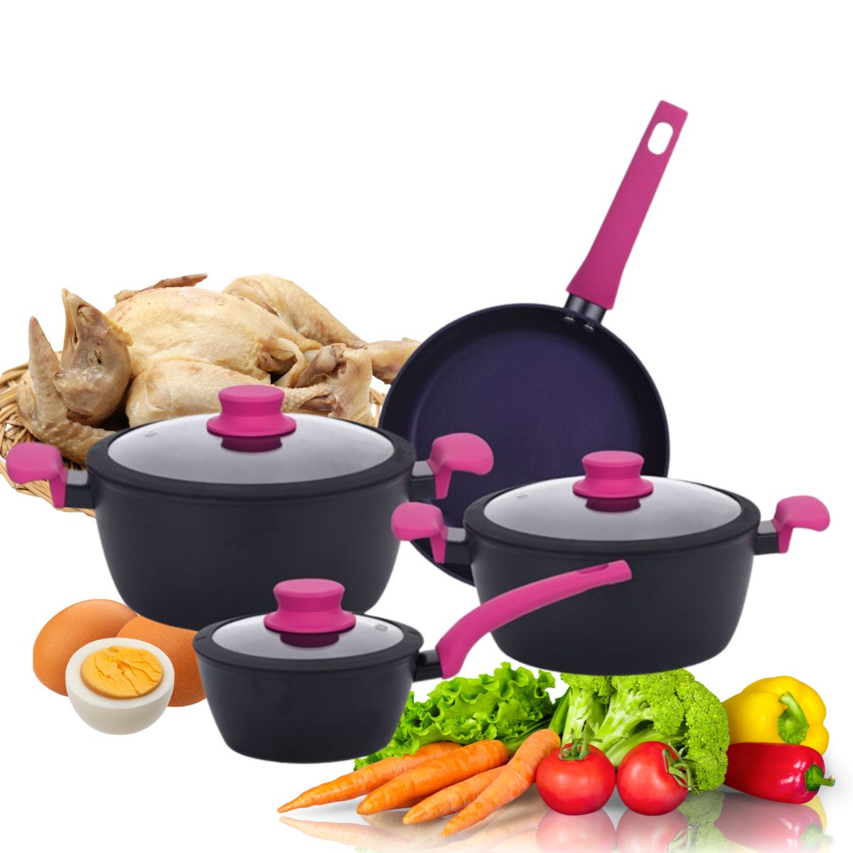 VITTA - Batería Antiadherente De Cocina 7 Piezas Línea Cherry Vitta