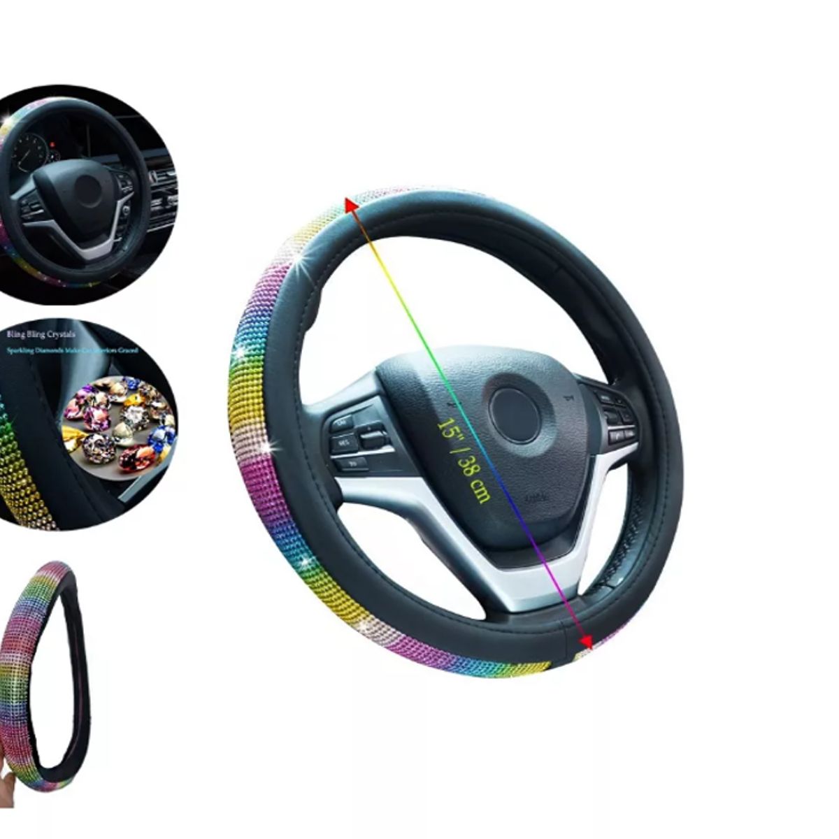 GENERICO - Funda Cubre Volante Auto Tipo  Diamante Arcoíris