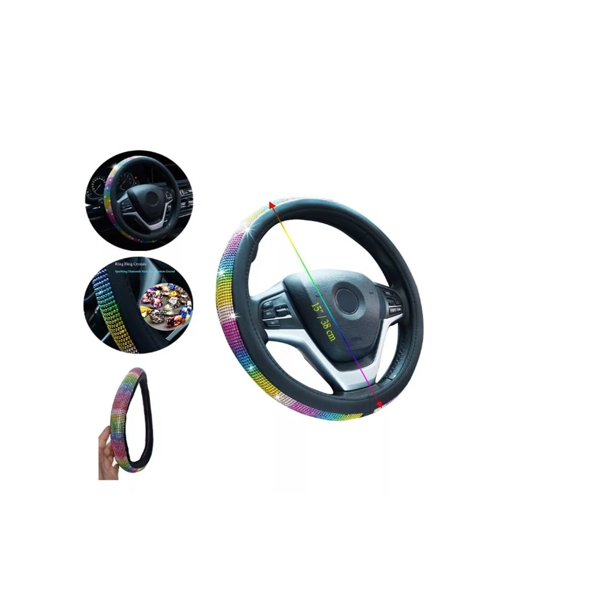 GENERICO - Funda Cubre Volante Auto Tipo  Diamante Arcoíris