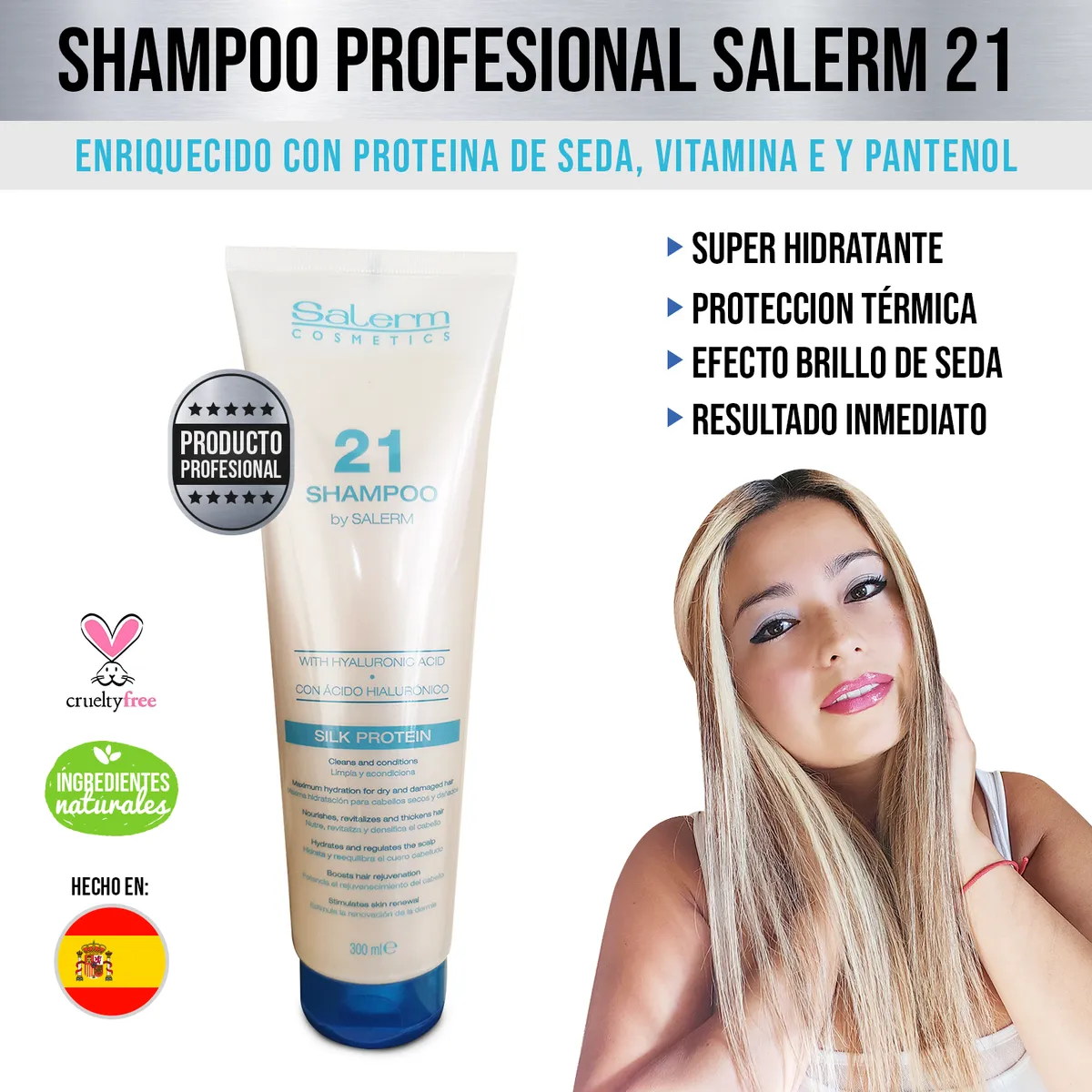 SALERM - Shampoo Salerm 21 Proteína De Seda, Acido Hialurónico 300ml