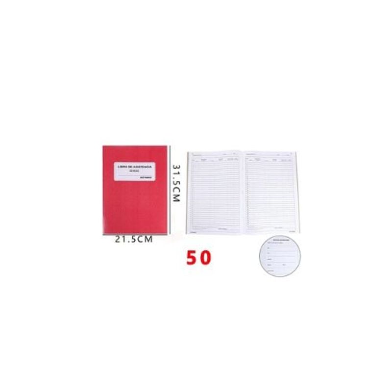 GENERICO - Libro De Asistencia 21 5 31 5 Cm 50 Hojas Rojo
