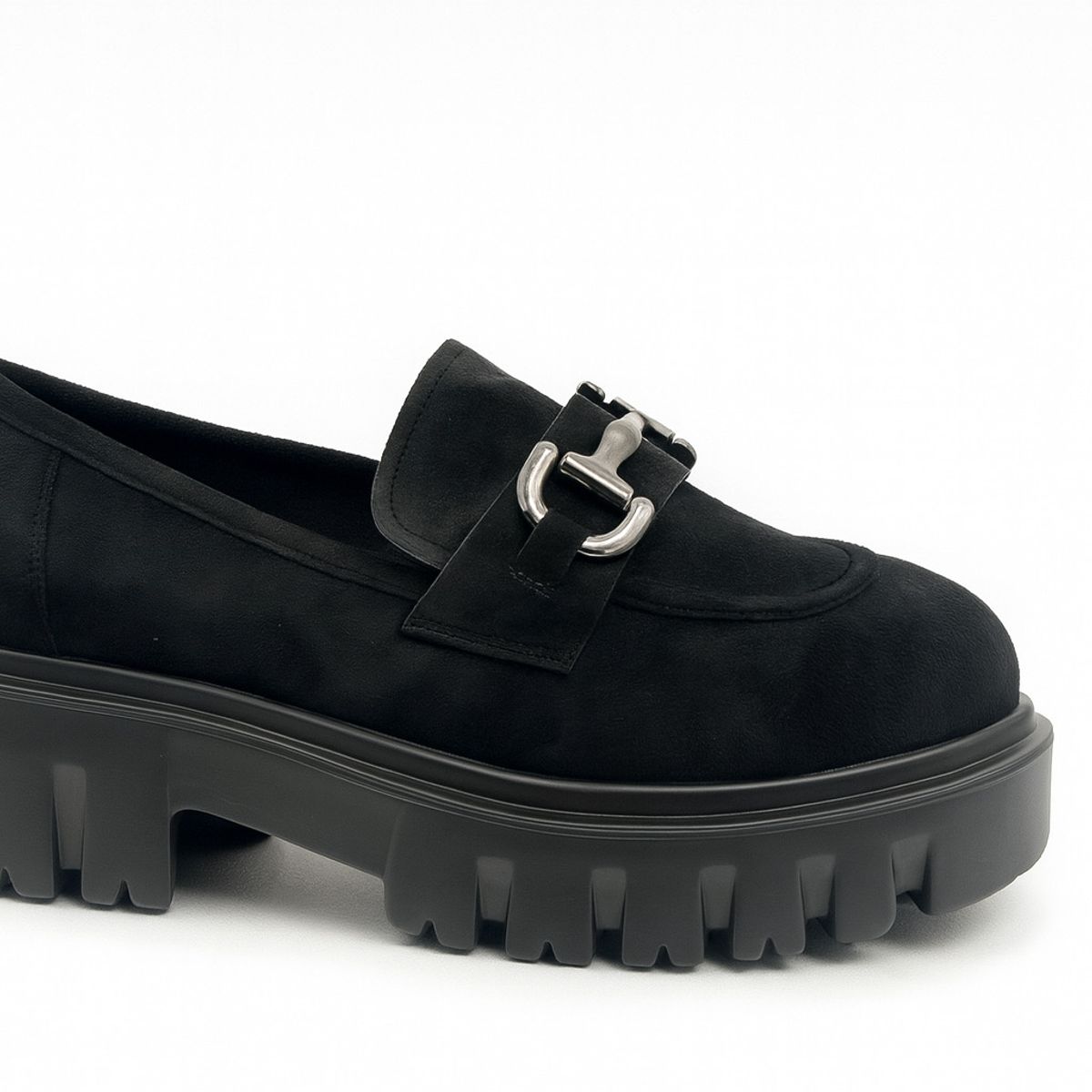 BOVINITA - Mocasines Mujer Plataforma Gamuza Negro Suela Chunky