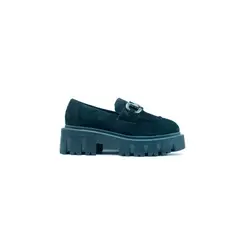 APOSTOL - Mocasín negro gamuza dama calzado formal plataforma