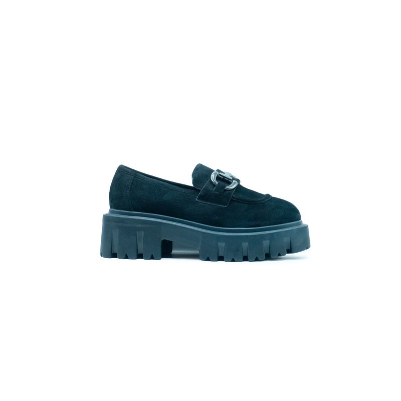 APOSTOL - Mocasín negro gamuza dama calzado formal plataforma