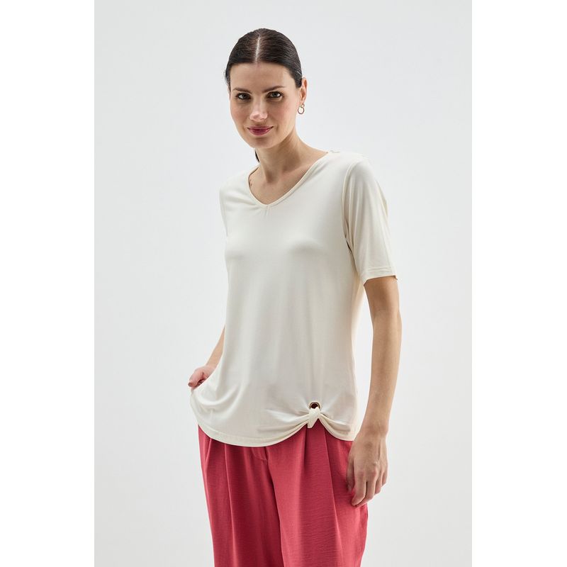 MA GRIFFE - Polera Manga Corta Crudo Mujer Magriffe