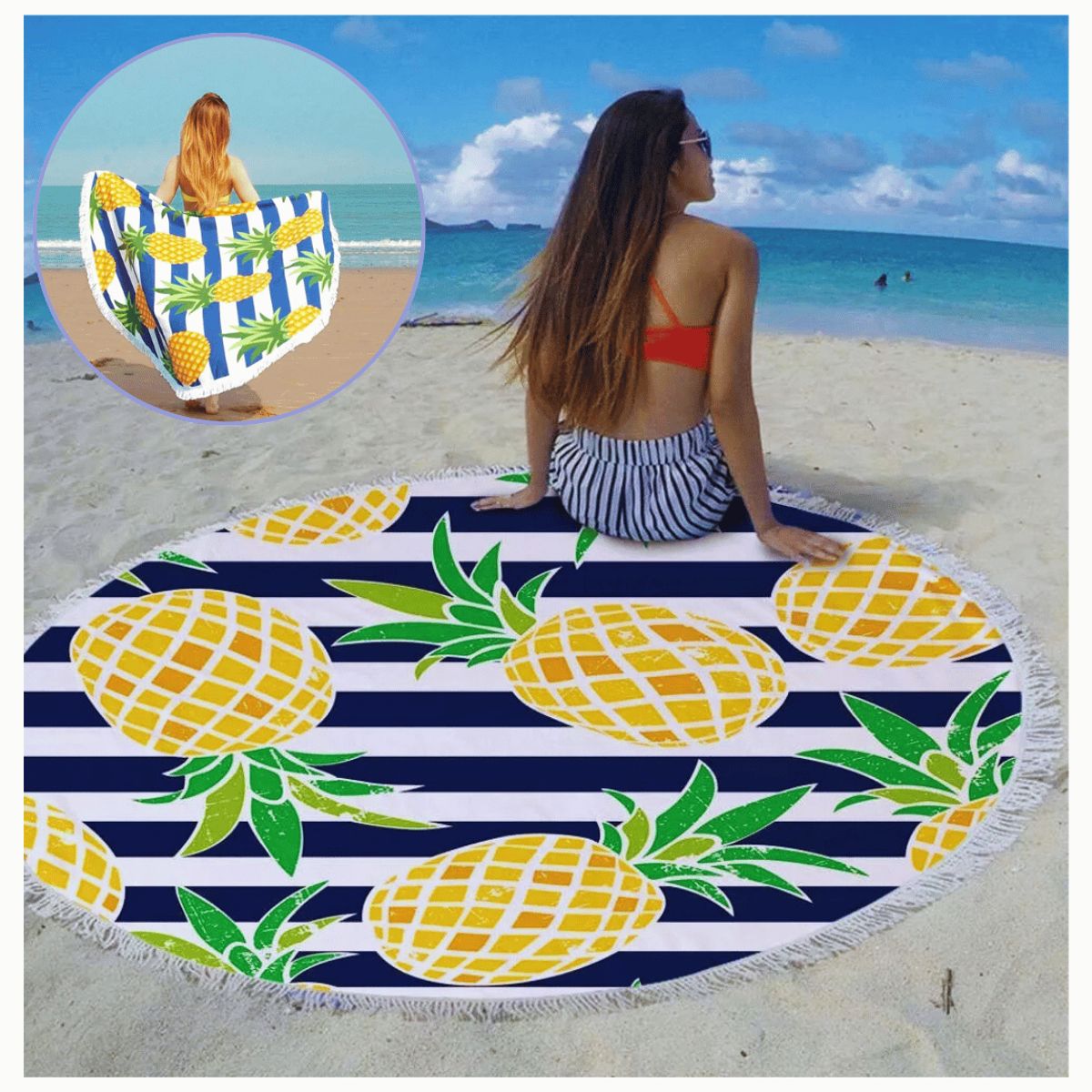 UTILISIMO - Toalla Redonda 100% Algodón Playa Piscina Diseños Surtidos 140 cm