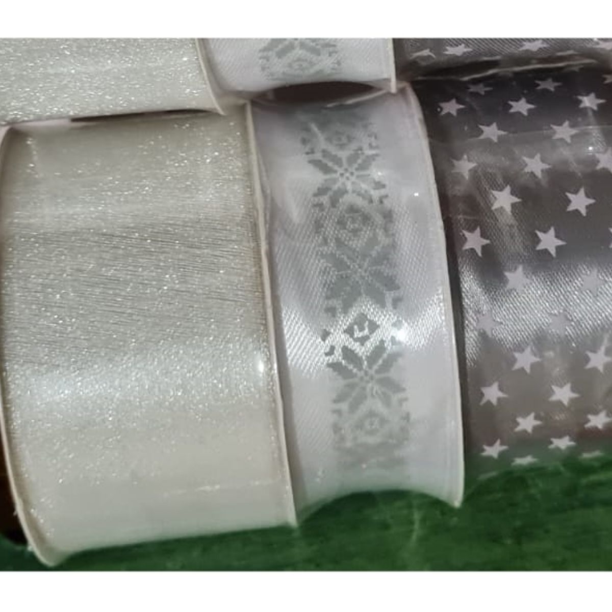 GENERICO - TRIO DE CINTAS DE TELA ALAMBRE-PLATEADA