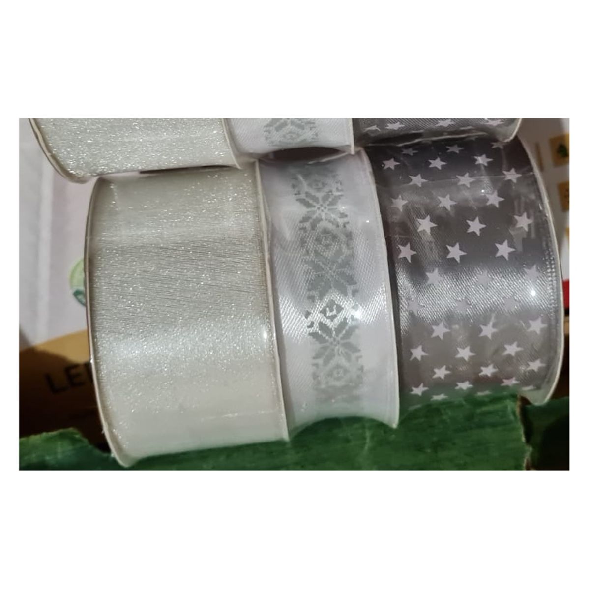 GENERICO - TRIO DE CINTAS DE TELA ALAMBRE-PLATEADA