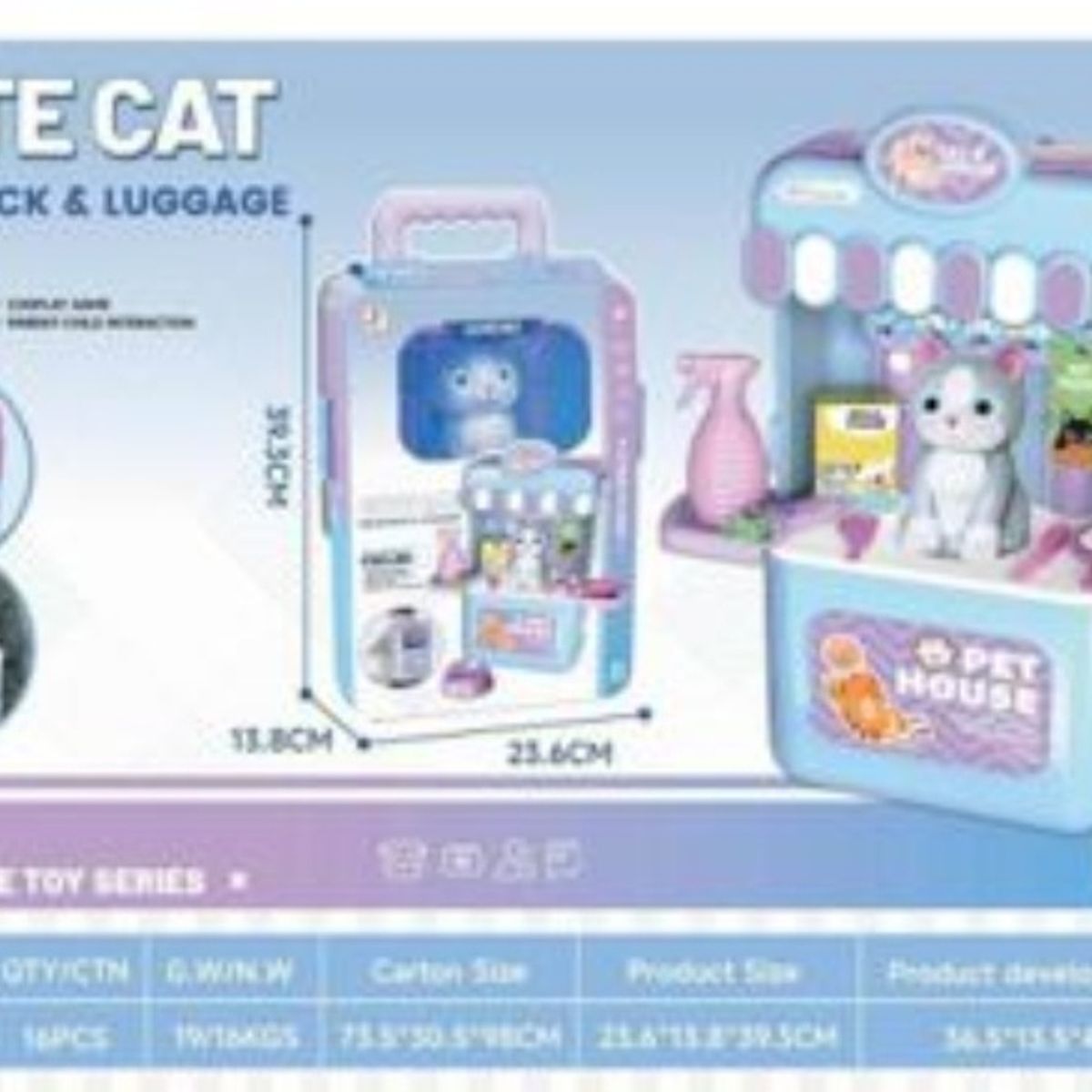 GENERICO - Maleta 3 En 1 Cuidados Mascota gatito Pets Hospital celeste