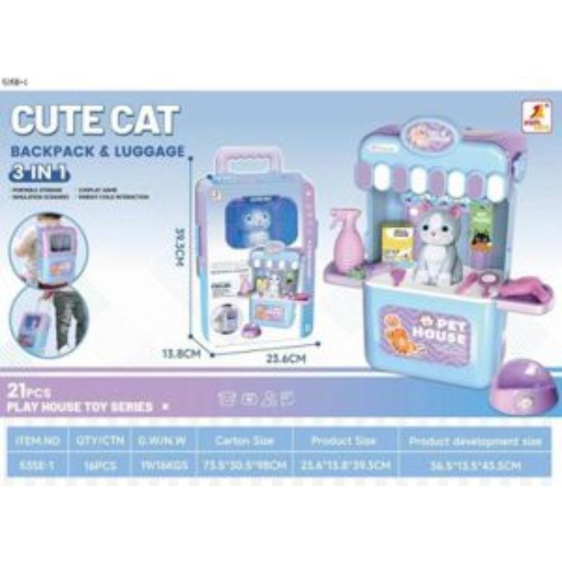 GENERICO - Maleta 3 En 1 Cuidados Mascota gatito Pets Hospital celeste