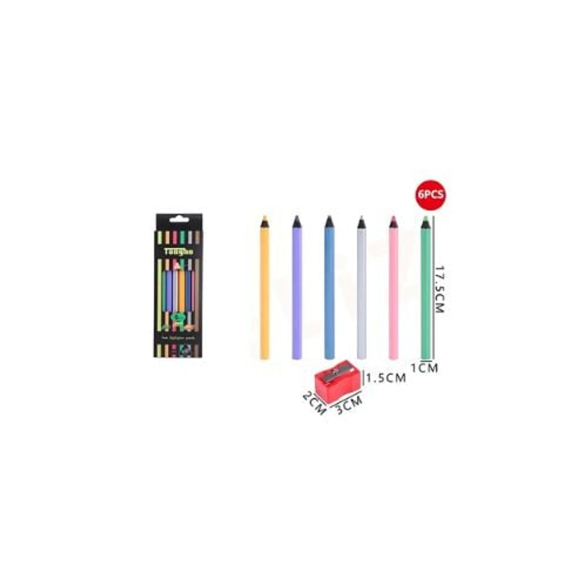 GENERICO - Lápiz De Color+Sacapuntas 17 5 Cm 6 Pcs