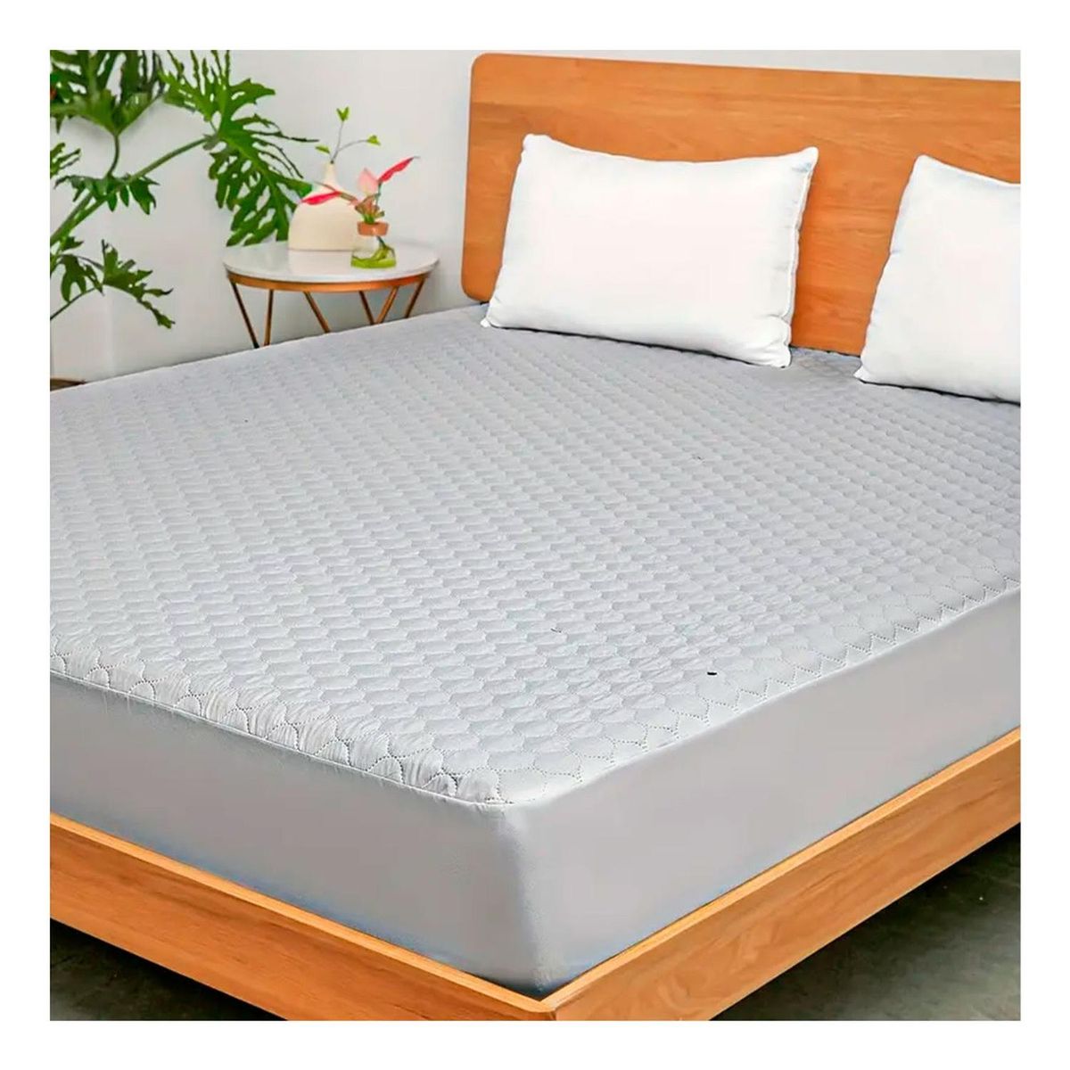 GENERICO - Cubrecolchon Protector Impermeable (Queen) - Gris - 2 plazas