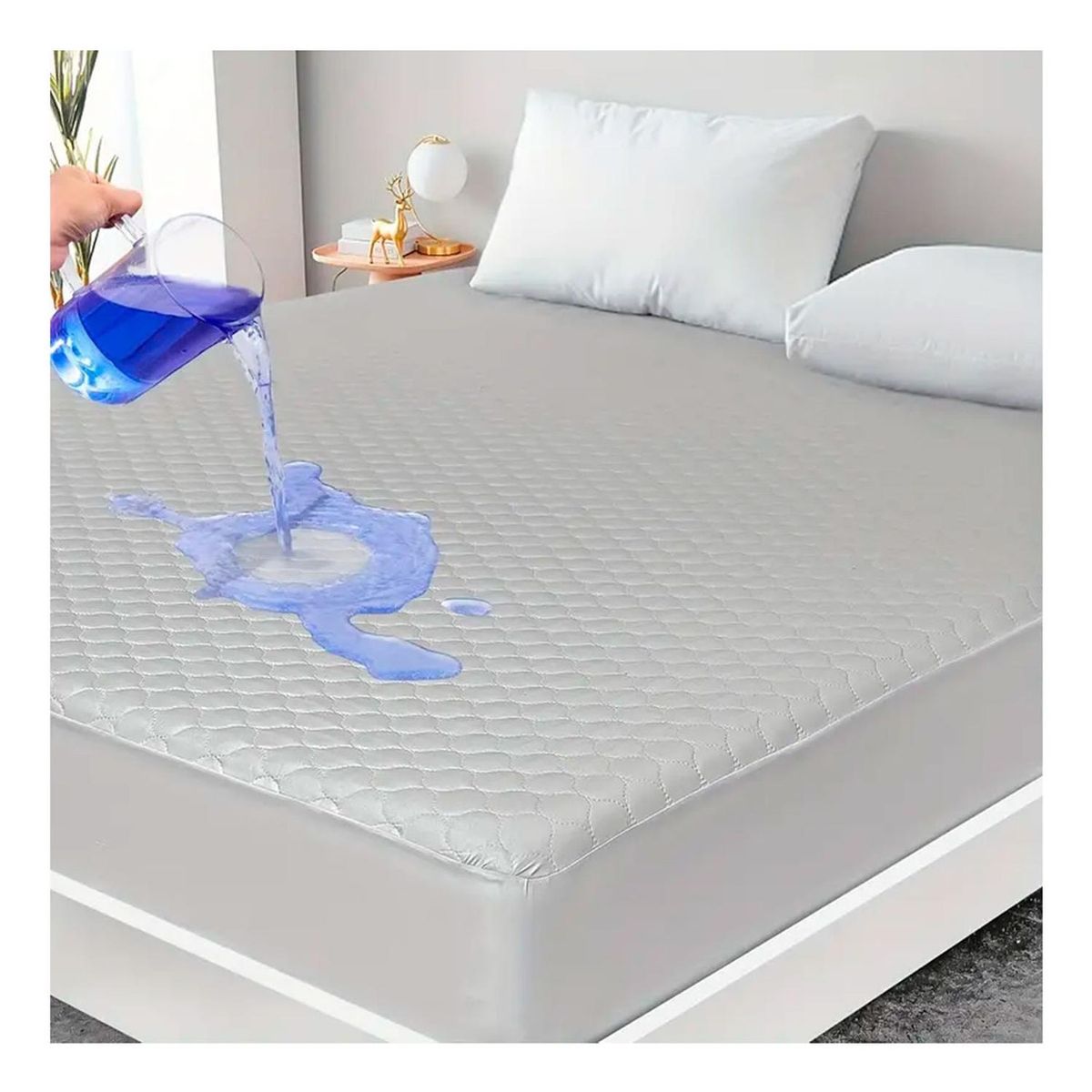 GENERICO - Cubrecolchon Protector Impermeable (Queen) - Gris - 2 plazas