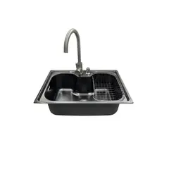 GENERICO - LAVAPLATOS 60x42 SOBRE CUBIERTA SILVER + LLAVE + DISPENSADOR + REJILLA