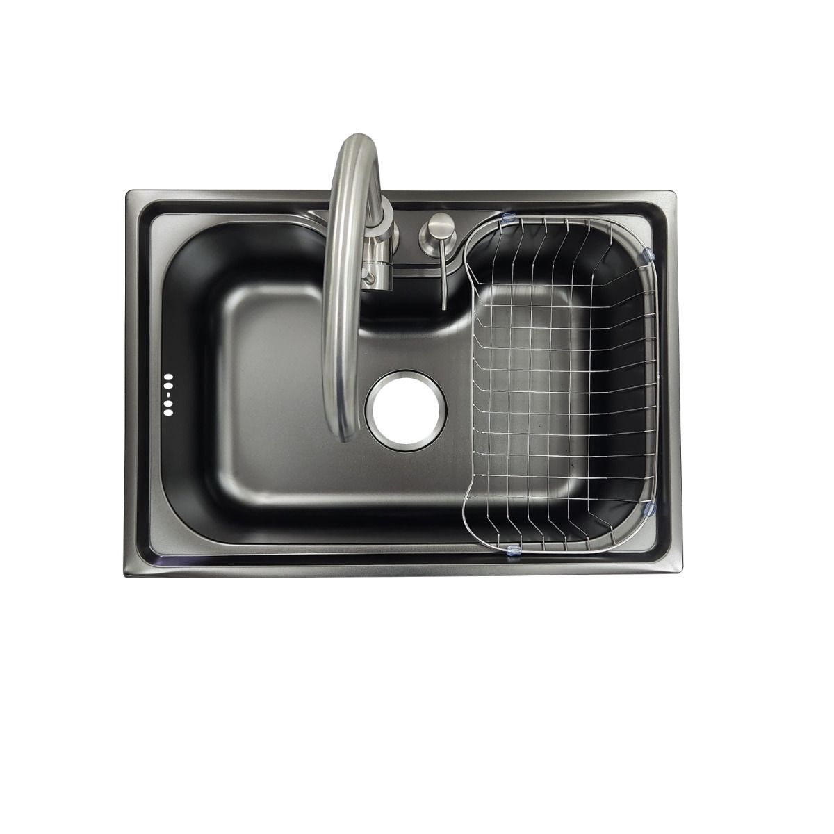 GENERICO - LAVAPLATOS 60x42 SOBRE CUBIERTA SILVER + LLAVE + DISPENSADOR + REJILLA