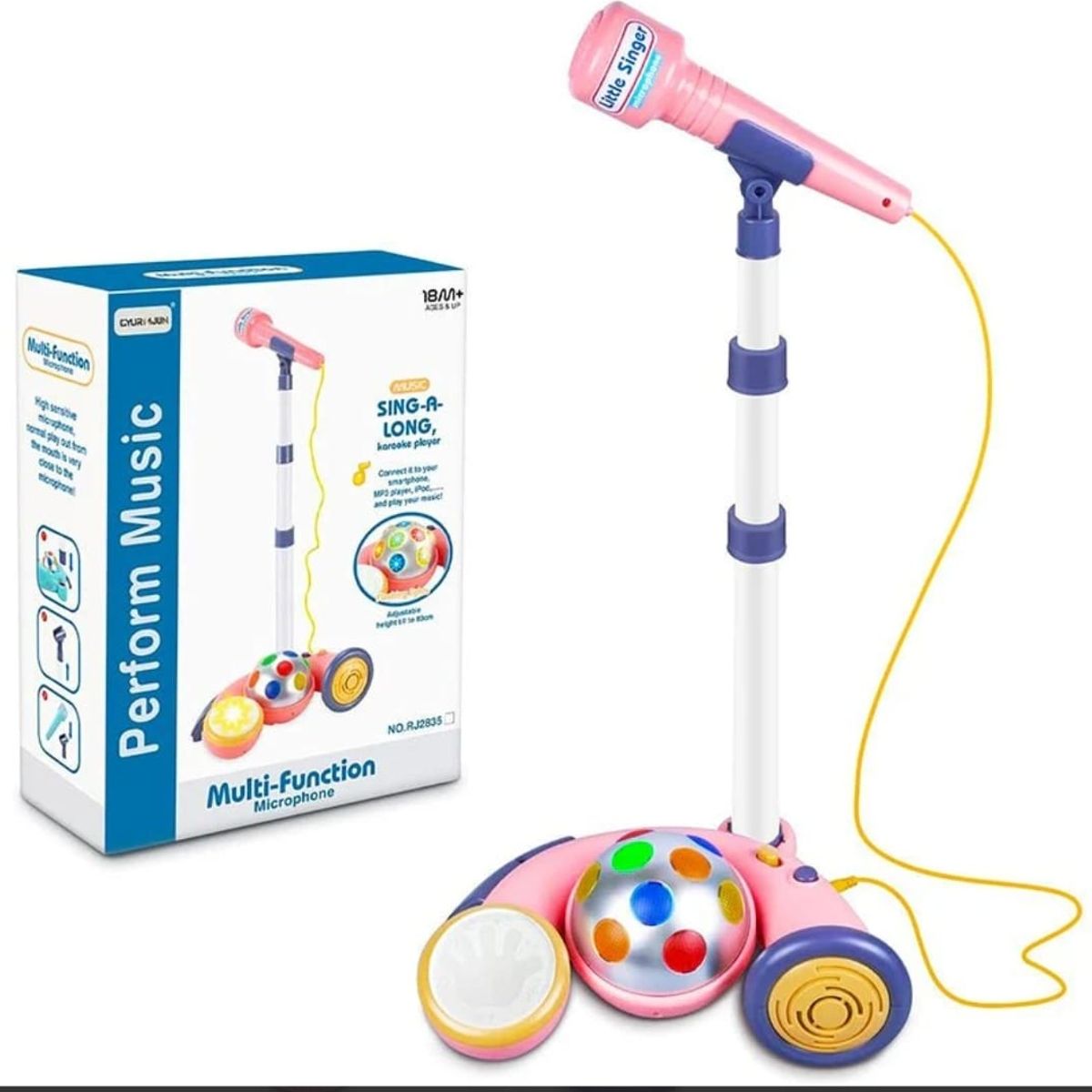 GENERICO - Microfono Pedestal Karaoke Juguete Rosado Con Luces