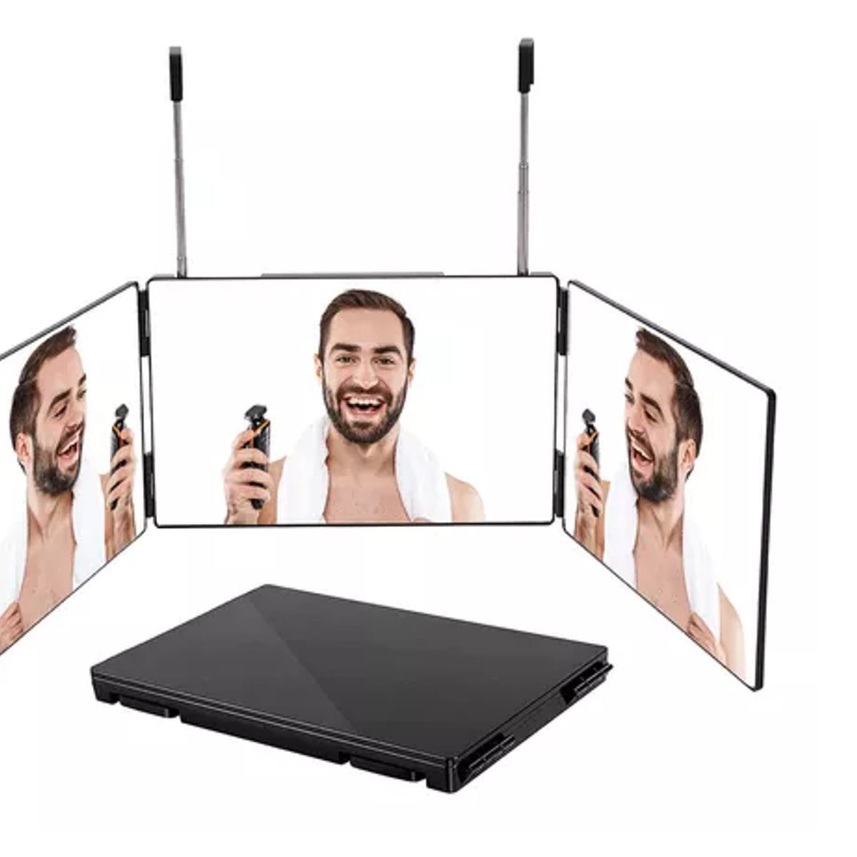 GENERICO - Espejo De 3 Vías De Corte De Pelo Triple De 360° Con Ganchos