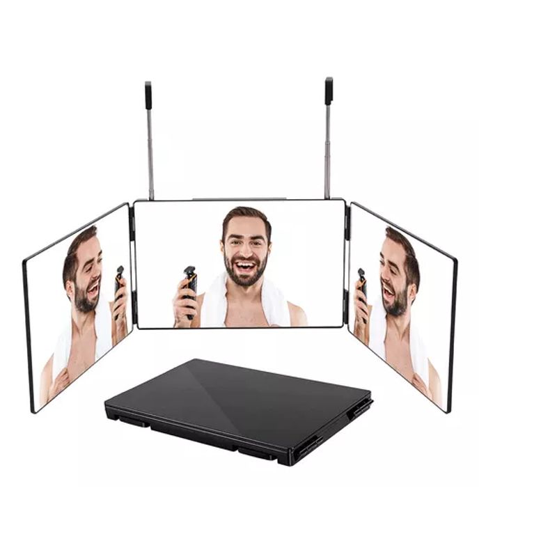 GENERICO - Espejo De 3 Vías De Corte De Pelo Triple De 360° Con Ganchos
