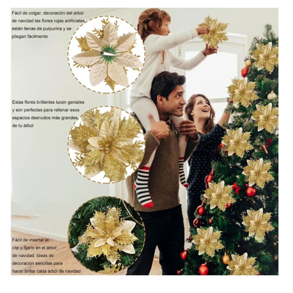 GENERICO - 12 Pzs Flores Navideñas Árbol Adornos Para Árbol De Navidad