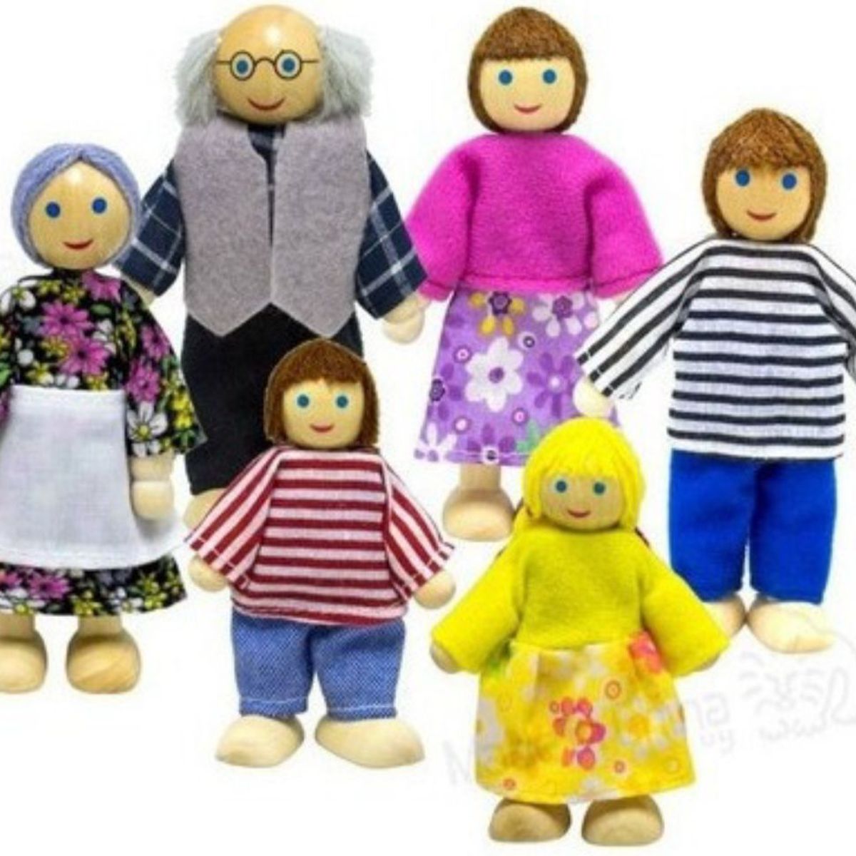 GENERICO - Juguete Set Mini Familia 6 Piezas Madera Pedagogia Activa