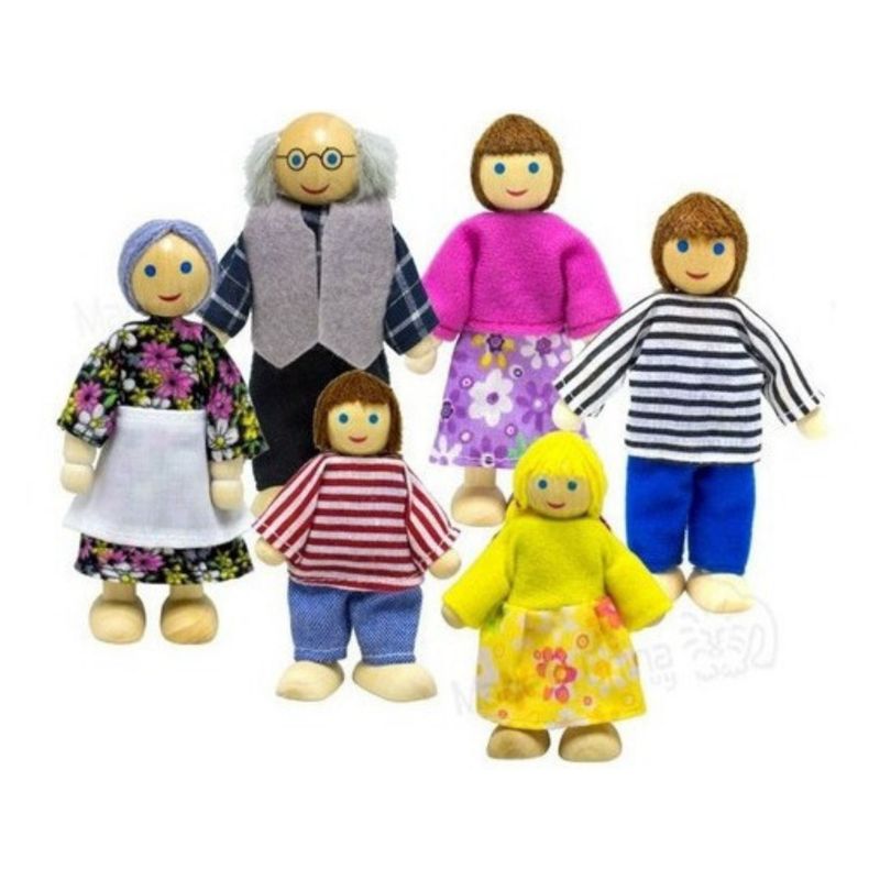GENERICO - Juguete Set Mini Familia 6 Piezas Madera Pedagogia Activa