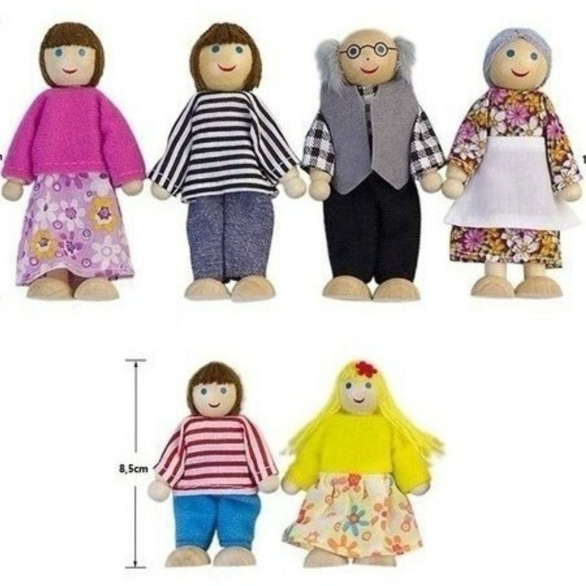 GENERICO - Juguete Set Mini Familia 6 Piezas Madera Pedagogia Activa