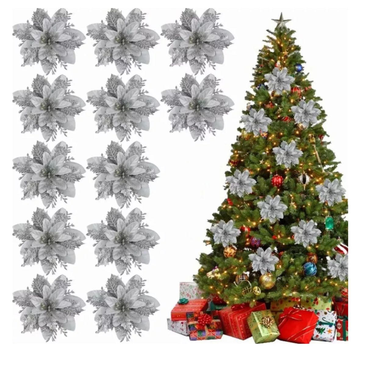 GENERICO - 12 Pzs Flores Navideñas Árbol Adornos Para Árbol De Navidad
