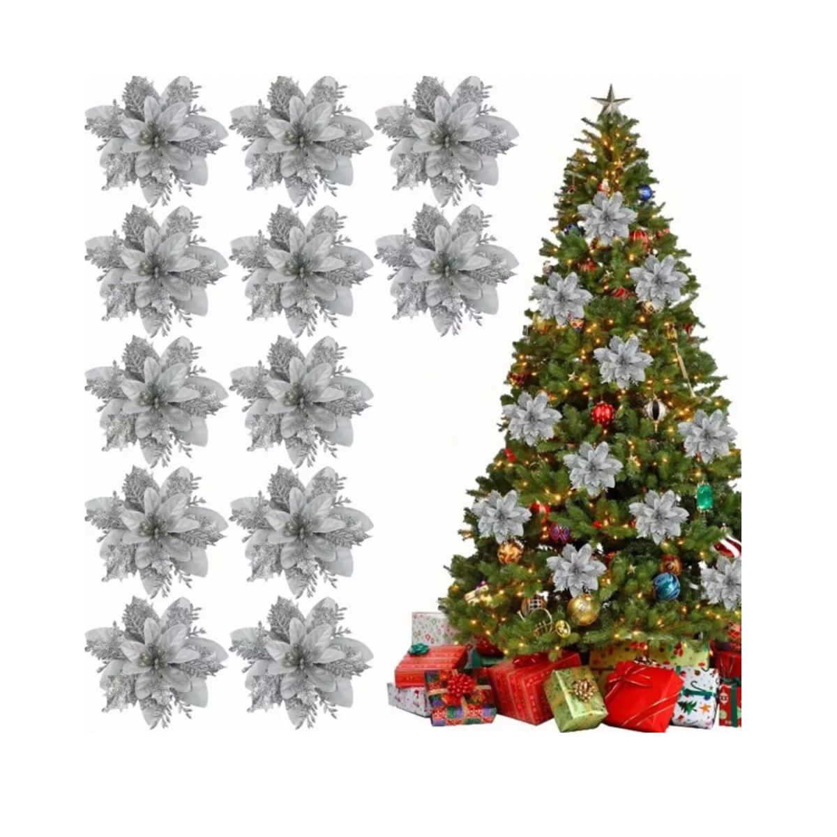 GENERICO - 12 Pzs Flores Navideñas Árbol Adornos Para Árbol De Navidad