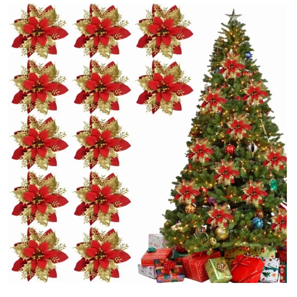 GENERICO - 12 Pzs Flores Navideñas Árbol Adornos Para Árbol De Navidad