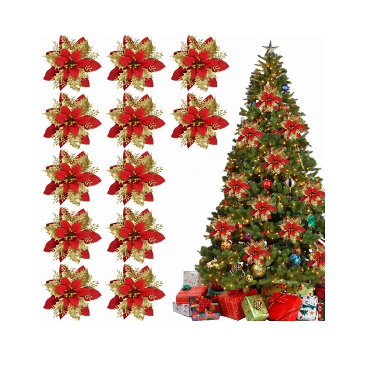 GENERICO - 12 Pzs Flores Navideñas Árbol Adornos Para Árbol De Navidad