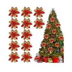 GENERICO - 12 Pzs Flores Navideñas Árbol Adornos Para Árbol De Navidad