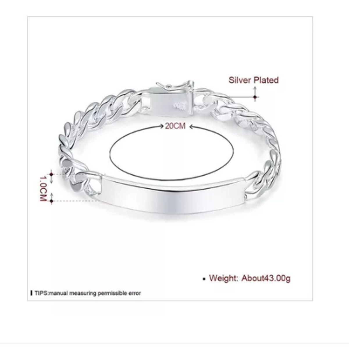 GENERICO - Pulsera Piocha Esclava 10 Mm Chapado Plata Ley 925 Unisex